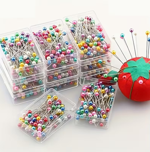 Alfileres de coser metálicos con cuentas de colores mixtos